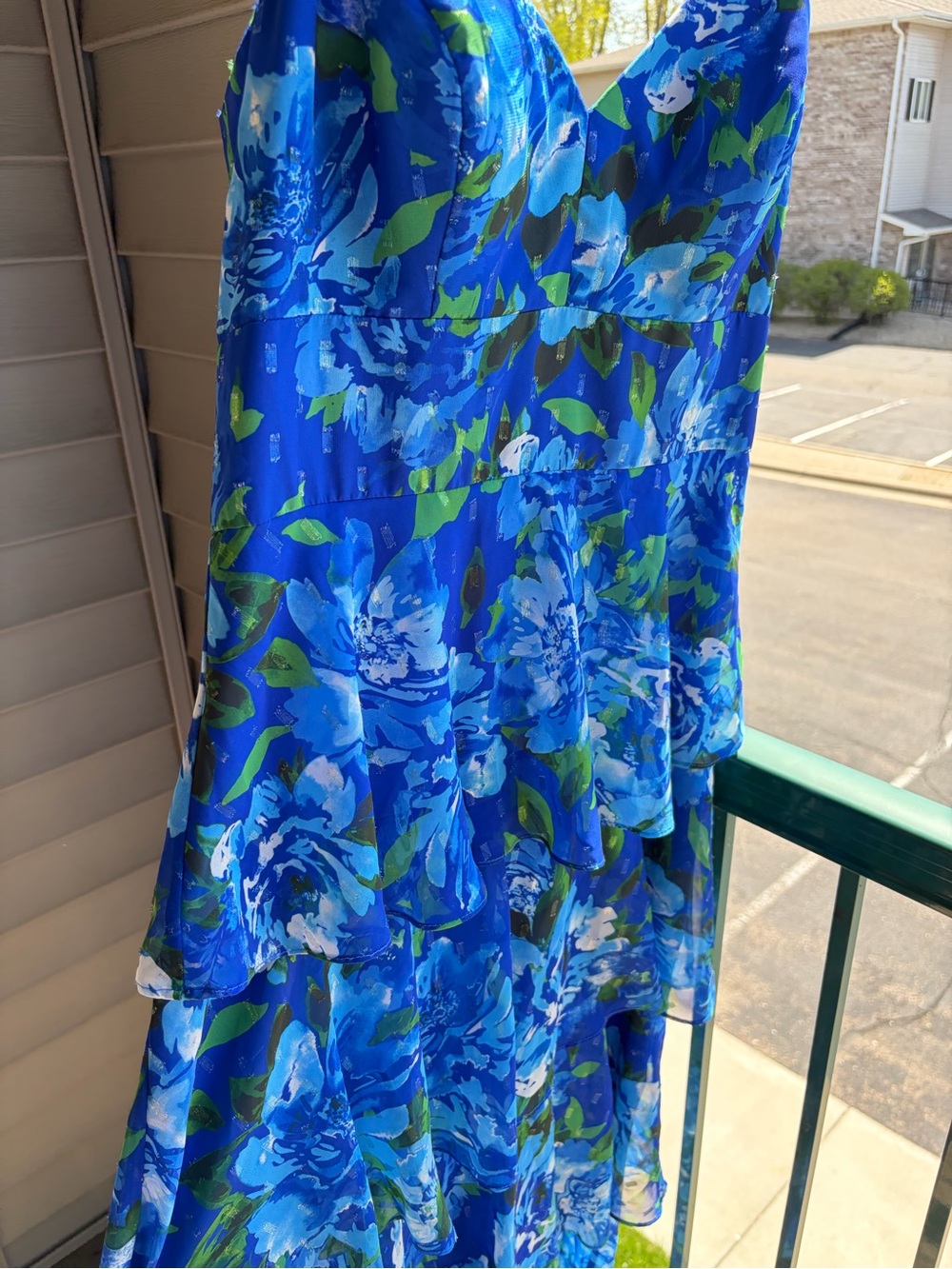 🆕🫐🌿Eliza J Blue Floral Tiered Maxi Dress Size 12 Chiffon Evening Wedding Guest - Picture 13 of 17